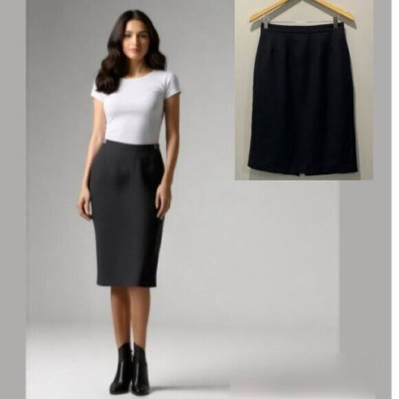 Black Pencil Skirt Classic Wool skirt Size medium - Picture 1 of 10
